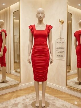 Crimson Red Ruffle Sleeve Bodycon Dress